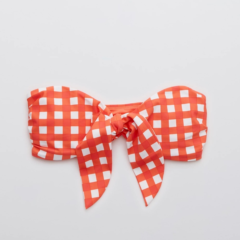 Aerie Tie Front Bandeau Bikini Top in Poppy Fun